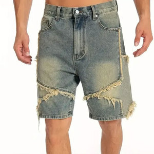 Custom Men's Acid Wash Shorts Vintage Custom <b>Design</b> Heavy Cotton Puff Printed Distressed Rhinestone Styles Fleece Shorts - Product Image 3