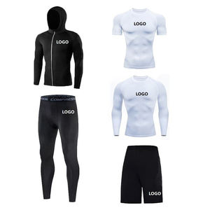 Conjunto de compresión deportivo todo en uno al por mayor con logotipo personalizado, sudadera con cremallera, camiseta de compresión y pantalones. - Product Image 2