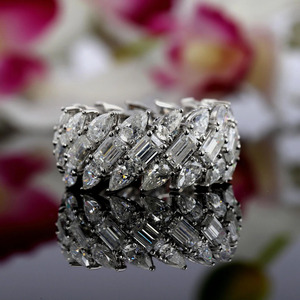 Anillo de Eternidad de Plata de Ley 925 con Tres Hileras de Diamantes Gruesos en Forma de Pera, Estilo Hip Hop, para Boda o Aniversario, Chapado en Rodio - Product Image 4
