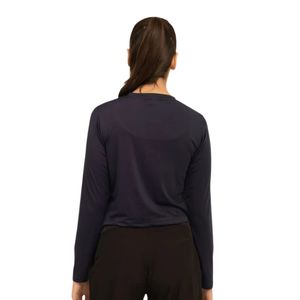 Camiseta Corta Negra de Manga Larga para Mujer, Cuello Redondo, Corte Ajustado, Informal, Elástica, Largo a la Cintura, Prenda Básica para Uso Diario - Product Image 6
