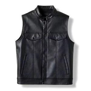 Polyester Lined <b>Mens</b> <b>Leather</b> Vest Cozy Winter Real <b>Leather</b> Biker <b>Waistcoat</b> Snap Button Outerwear Factory Direct Bulk - Product Image 2