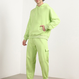 Premium Heavyweight 100% Cotton Streetwear Hoodie Pants Solid Color Breathable Fleece Lining Customizable Winter Men's Tracksuit - Product Image 3