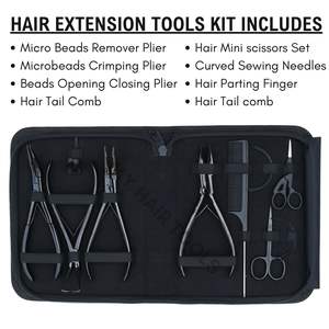 Kit d'outils multifonctions pour extensions capillaires, comprenant un dissolvant de micro-perles, une pince à sertir les perles, un outil de séparation des mèches et un mini-ciseaux - Product Image 2