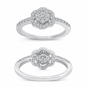 แหวนหมั้นเพชรแท้ทรงกลม 1/2 TCW สำหรับผู้หญิง |   เครื่องประดับทองคำขาว 14K ดีไซน์ลายดอกไม้ทรงรัศมี สำหรับงานปาร์ตี้ ของขวัญงานแต่งงาน - Product Image 1