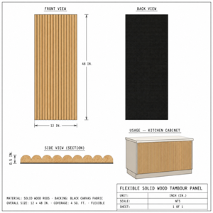 Panel Tambour de Madera Maciza Moderna, Superficie de Madera Flexible para Gabinetes de Cocina, Diseño Minimalista, Panel Flexible de Madera Maciza - Product Image 2