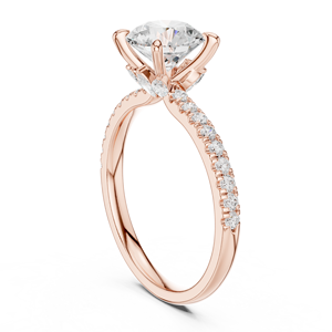 Bague de fiançailles en or rose avec diamant de laboratoire taille coussin et halo caché pavé de diamants - Product Image 4