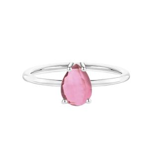 Anillo de Plata de Ley 925 con Gema de Turmalina Rosa en Forma de Pera |   Anillo hecho a mano con engaste de puntas facetadas |   Regalo de Joyería Personalizada para Mujer - Product Image 1