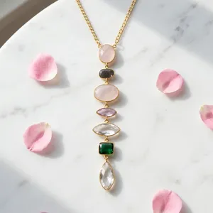 Collar con Colgante de Latón Chapado en Oro, Cuarzo con Corte Marquesa en Forma de Gota de Agua, Engaste con Bisel, Cadena de Eslabones Romántica Bohemia para Mujer, Ideal para Aniversario - Product Image 3