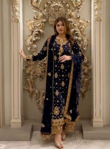 Abaya Islámica para Mujer, Estilo Dubái, Turco, Pakistaní, Indio, Punjabi, Conjunto Kurta de Lujo en Crepé Natural, Listo para Enviar 77266 - Product Image 1