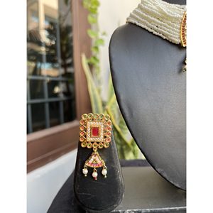 Conjunto de Collar Jadau de Latón Chapado en Oro con Piedras AD e Imitación de Perlas, Estilo Indio, para Mujer, Joyería Étnica India, Calidad de Exportación - Product Image 4