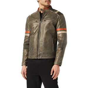 Veste de moto en cuir véritable souple pour homme, style rétro, confortable et doublée, idéale pour le streetwear décontracté - Product Image 1
