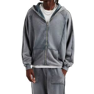 Respirant décontracté ajusté nouveau Design personnalisé acide lavage surdimensionné survêtement nouvelle mode deux pièces hommes survêtements ensemble avec fermeture éclair - Product Image 5