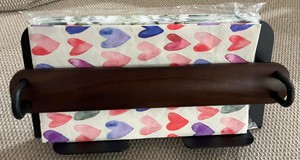 Support de serviettes pour invités, plateau pour comptoir de salle de bain, en fer noir et bois de noyer, organisateur pour serviettes en papier jetables, porte-lettres - Product Image 3