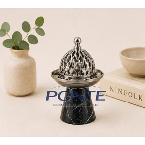 Quemador de incienso hecho a mano de mármol negro natural con tapa de metal con tallado, Mabkhara, soporte para Bakhoor árabe, a precio de fábrica. - Product Image 2