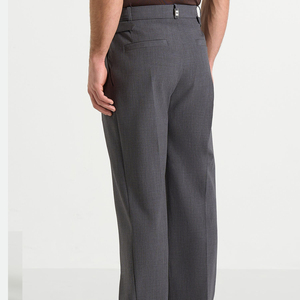 Pantalon formel plissé taille haute pour homme, coupe droite, infroissable, en mélange de laine mi-lourde, gris, style automne - Product Image 2
