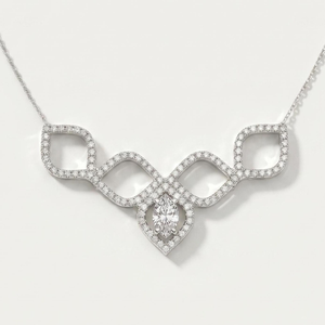 Collar con Colgante de Diamante Geométrico con Piedra de Corte Redondo y Engaste Pavé, Chapado en Rodio, Acero Inoxidable, Estilo Clásico para Mujer - Product Image 2