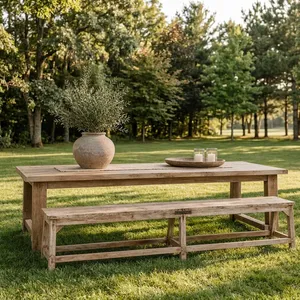 Vintage Solid <b>Wood</b> Set of 2 Seating <b>Benches</b> Rustic Farmhouse Furniture for Garden Hall Entryway Living Room Dining Home Decor - Product Image 6
