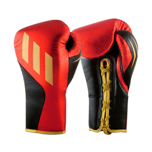 Guantes de Boxeo Profesionales de Cuero con Cordones, Dedos Completos, Equipo de Entrenamiento para Adultos, Color Dorado y Negro, Transpirables, que Absorben la Humedad, Personalizables - Product Image 1