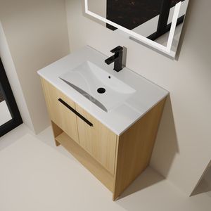 Mobile Bagno Freestanding da 30 Pollici con Lavabo in Ceramica, 2 Ante con Chiusura Ammortizzata, Mobile in Compensato - Mobili Bagno - Product Image 6