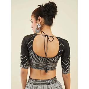Enchanting Black <b>Sequins</b> <b>Art</b> Silk Partywear Lehenga Choli with Ruffles and Rhinestones - Product Image 4