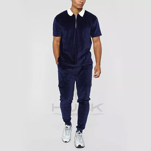 Streetwear OEM Custom Logo Mens High Quality Blue Velvet Polo <b>Shirts</b> Summer Short Sleeve Turndown Rib <b>Collar</b> Zip Men <b>T</b> <b>Shirt</b> - Product Image 3