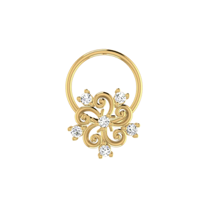Piercing de nez en or 14 carats avec diamant rond brillant de 0,05 ct, forme de fleur, style ethnique, couleur HI, clarté VS-SI, classique et élégant pour femme - Product Image 1