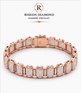 Bracelet à maillons rectangulaires en or rose avec détails micro-pavés en diamant, fermoir sécurisé, bijoux fins modernes pour un usage quotidien - Product Image 1