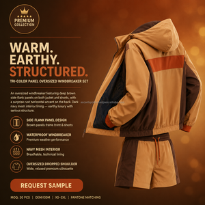 Ensemble de survêtement léger pour femme, uni, sans logo, avec passepoil contrastant, en tissu imperméable léger, vente en gros, OEM - Product Image 3