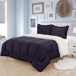 Ensemble de housse de couette matelassée réversible hypoallergénique bleu marine en polyester pour l'automne et l'hiver, lavable en machine - Product Image 1