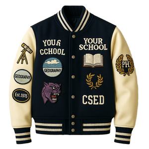 แจ็กเก็ตบอมเบอร์แบบวิทยาลัยเลตเตอร์แมนแจ็คเก็ตเบสบอลขนสัตว์สำหรับผู้ชายแจ็คเก็ตหนังแท้แบบสั่งทำ - Product Image 1