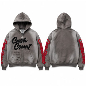 Sudadera con capucha de forro polar con cremallera, bordado personalizado a color, efecto desgastado por el sol, estilo invernal, cuello con capucha, patrón liso, venta al por mayor, nueva llegada - Product Image 1