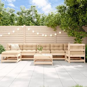 Grand ensemble de salon de jardin en bois naturel, pin massif avec lattes en contreplaqué, meubles d'extérieur durables - Product Image 1