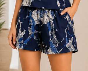 Women's Summer Printed Cotton V-Neck Sleeveless Night Dress Shorts Lounge Set <b>Lace</b> Trim <b>Elastic</b> Waist Machine-Washable Pajama - Product Image 2