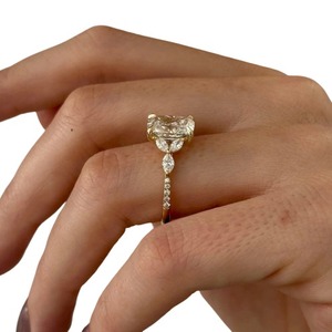 Luxury 3 Carat Elongated <b>Cushion</b> Cut Lab Grown Diamond Nature Inspired <b>Leaf</b> Engagement Ring in 14K 18K Gold or Platinum - Product Image 2