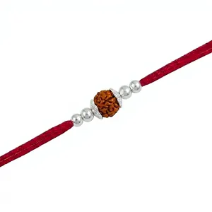Rakhi Rudraksha pour frère avec casquettes florales et perles, unisexe, en argent sterling 925, marque Seaila, cadeau Hindism Raksha Bandhan - Product Image 1