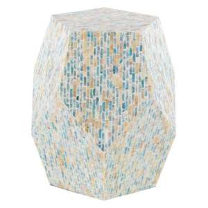 Faceted Geometric Polygon Accent <b>Stools</b> Mother of Pearl Handcrafted Mosaic Small Side <b>Table</b> For Living Room Bedroom Decor Use - Product Image 4