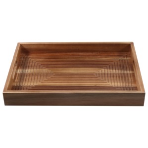 Plateau de service moderne en bois d'acacia naturel Rehman Craft, design géométrique ondulé sculpté, pour petit-déjeuner, café, ottoman, vente en gros - Product Image 2