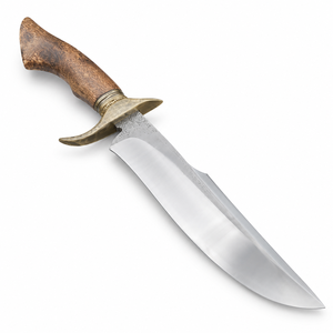 Cuchillo Bowie Rambo de Acero de Damasco Hecho a Mano con Guardacuchillo de Latón, Mango de Madera y Cuerno, Funda de Cuero, Cuchillo Bowie para Exteriores de Calidad Superior - Product Image 4
