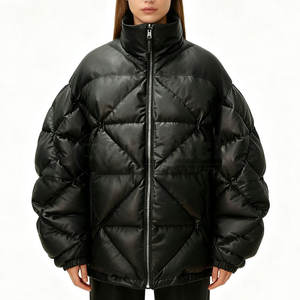 Vestes matelassées en cuir, vêtements d'extérieur d'hiver, vestes matelassées en cuir tendance, style confortable et élégant - Product Image 6