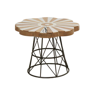 Flower Shape Wood Resin Cake Stand Stripe Inlay Sunburst Dessert Display Platter With Gold Metal Legs For Party Decoration - Product Image 4
