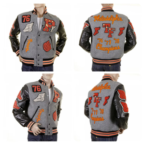 SHH INDUSTRIES Custom Unisex Varsity <b>Jacket</b> Wool <b>Leather</b> Letterman <b>Jacket</b> Chenille Patch Embroidered Baseball Bomber <b>Jacket</b> OEM - Product Image 1