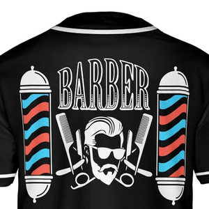 Logotipo personalizado para barbería, sublimación, nueva llegada, bata de barbero lavable, camiseta de barbero, estilo jersey de béisbol para barbería - Product Image 5