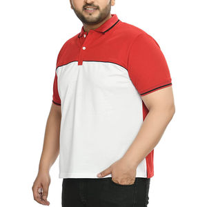 Polo de hombre rojo y blanco con bloques de color, manga corta, informal, de tela Oxford tejida, diseño de botones, largo regular, patrón liso. - Product Image 3