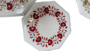 Plateau de table circulaire / Assiette décorative en agate sculptée à la main avec incrustation Taj Mahal, fournisseur indien (Origine Delhi) - Product Image 5