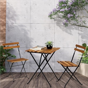 Nouveau design moderne extérieur en bois 3 pièces café bistro balcon ensemble chaise de jardin pliante table pour salle à manger prix d'usine - Product Image 6