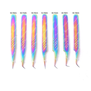 Pince à épiler d'extension de cils en acier inoxydable avec pointe pointue logo personnalisé arc-en-ciel multi titane fait à la main - Product Image 1