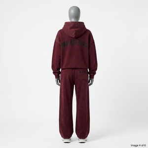 Conjunto de Sudadera con Capucha Oversize Lavada Color Borgoña y Pantalones Anchos de Chándal Estilo Urbano OEM al por Mayor - Product Image 4