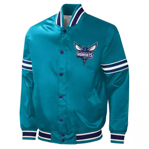 Veste de baseball en satin personnalisée pour homme, style rétro, avec rayures contrastées, veste bomber de haute qualité, uniforme de baseball brillant, vêtements de sport - Product Image 1