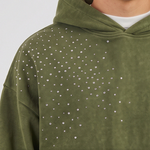 Sudadera con Capucha para Hombre, Estilo Rhinestone, 100% Algodón, Sólida, Invernal, Oversize, de Alto Gramaje, Casual, Estilo Urbano - Product Image 4