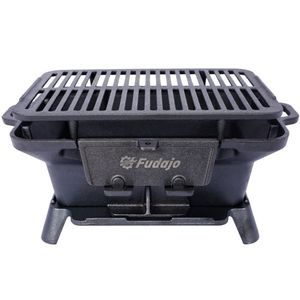 100% in ghisa smaltata da esterno portatile a carbone da tavolo ovale in ghisa resistente piccola griglia Hibachi campeggio - Product Image 4